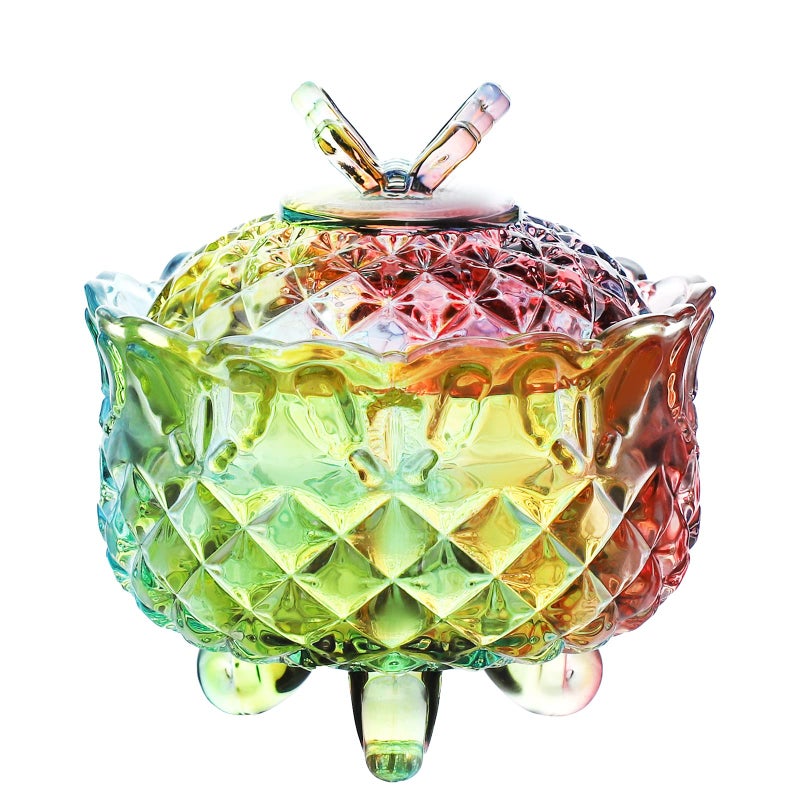 SOCOSY Royal Embossed Crystal Candy Box with Lid Footed Jewelry Box Candy Jar Cookie Jar Wedding Candy Buffet Jars Kitchen Storage Jar 10oz (Rainbow) - Image 1